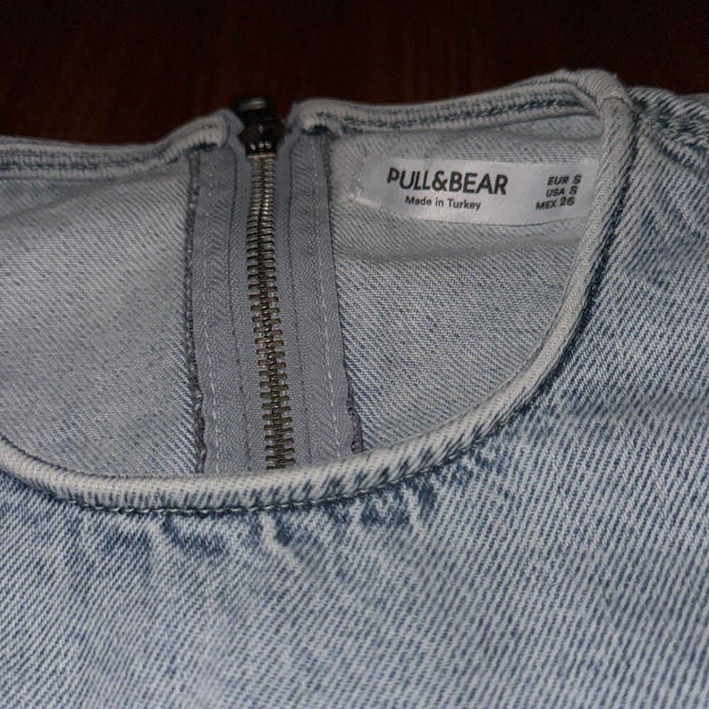 ASOS Pull And Bear Acid Wash 80's Style Puff Sleeve Cropped Denim Top size S - Picture 4 of 9